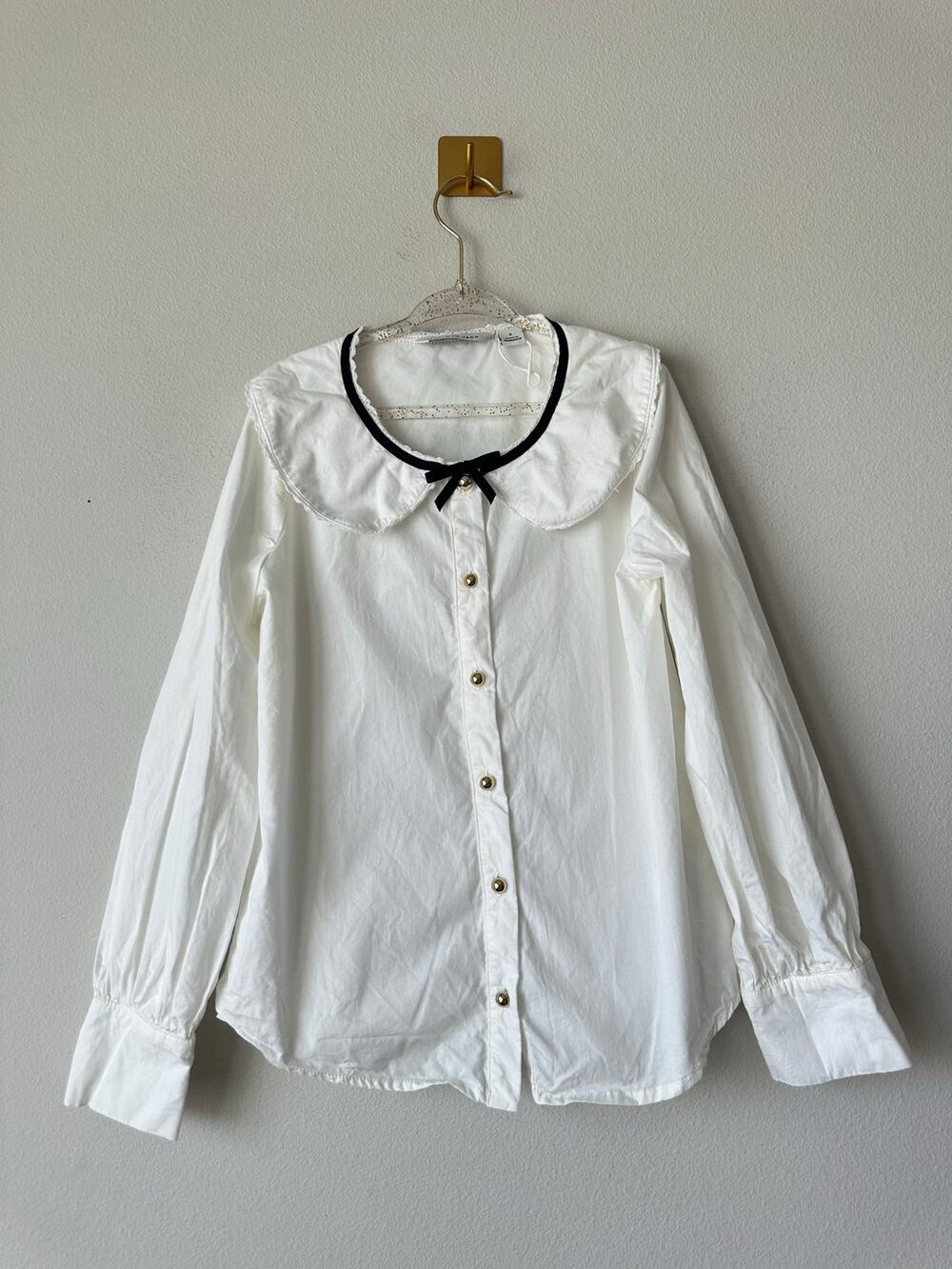 Janie and Jack White Peter Pan Collar Button Front Blouse Girls Size 8 Preppy